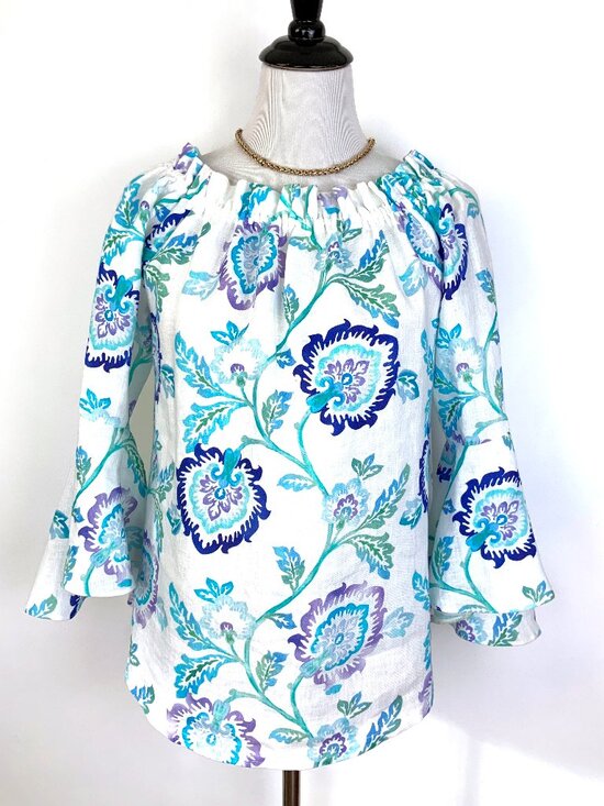 iLinen Lifestyle Tops - iLinen Lifestyle Floral Linen Ruffle Sleeve Peasant Blouse Sz S